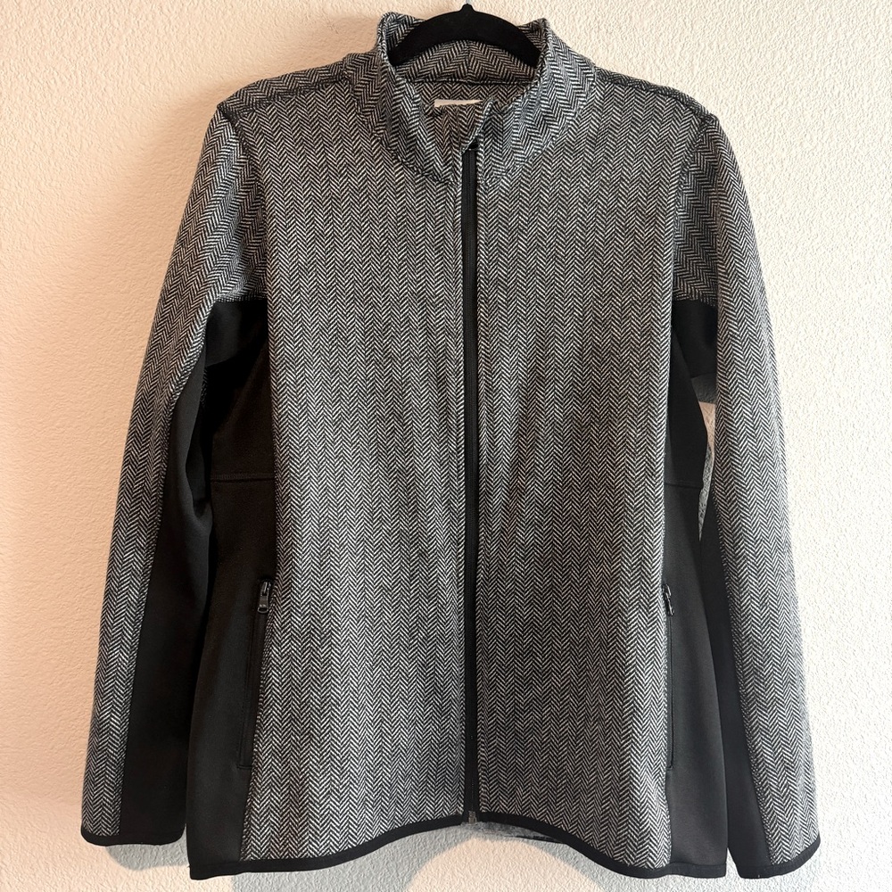 MNY Marc New York Black‎ White Herringbone Full Zip Stretch Jacket Womens Large